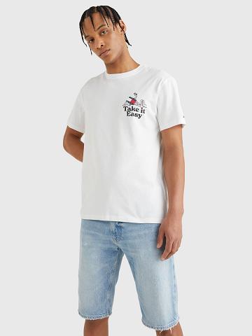 Férfi Tommy Hilfiger Take It Easy Logo Póló Fehér | HU 861PJJ